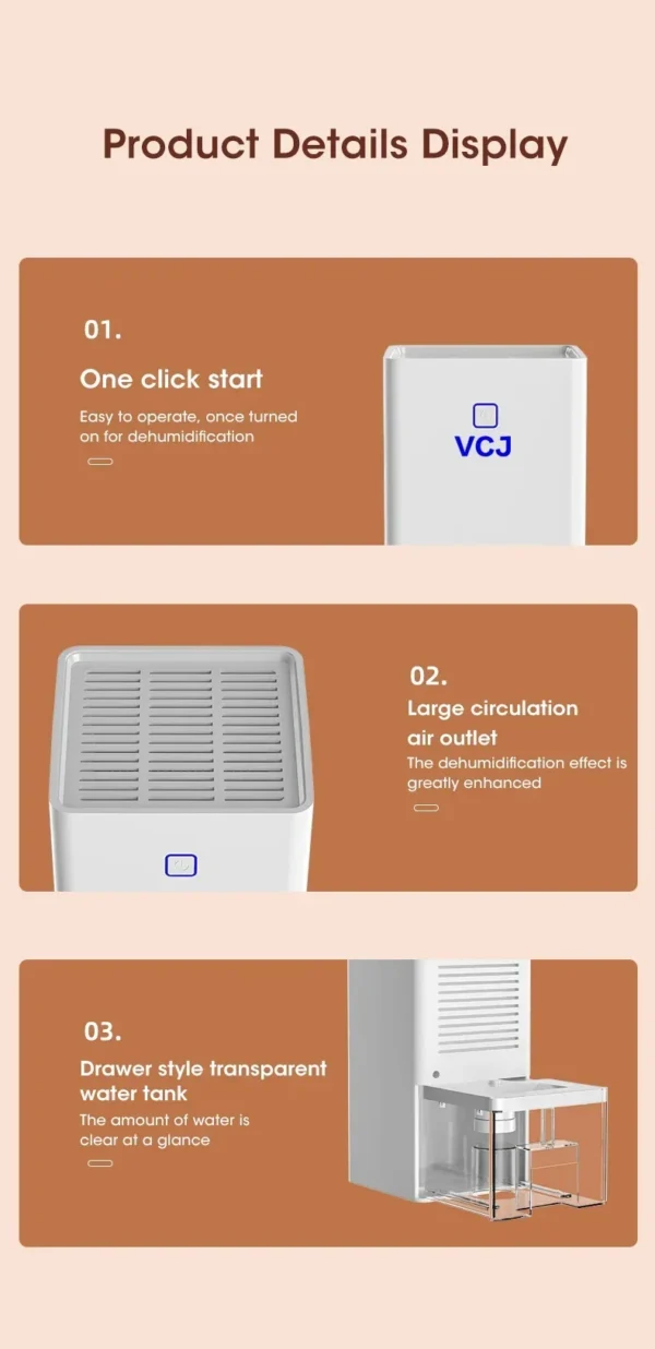 1.1L Portable Dehumidifier Smart Air Purifier Moisture Absorbers Machine for Home Room Office Eliminate Damp Mold and Moisture - Image 20