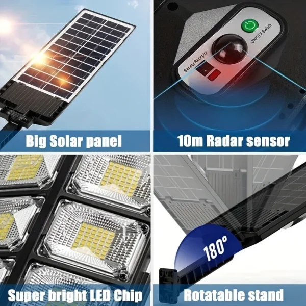 250W Solar Lights Outdoor Waterproof 8000LM LED Flood Lights Motion Sensor with Remote 3 Modes Street Lamp for Yard Garden Path - Image 10