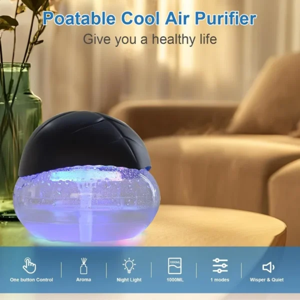 Water-Based Purifier Air Washer, Air Revitalizer & Freshener, Air Fresher with 7 LED Color Changing Light for Rooms (Black) - Image 12