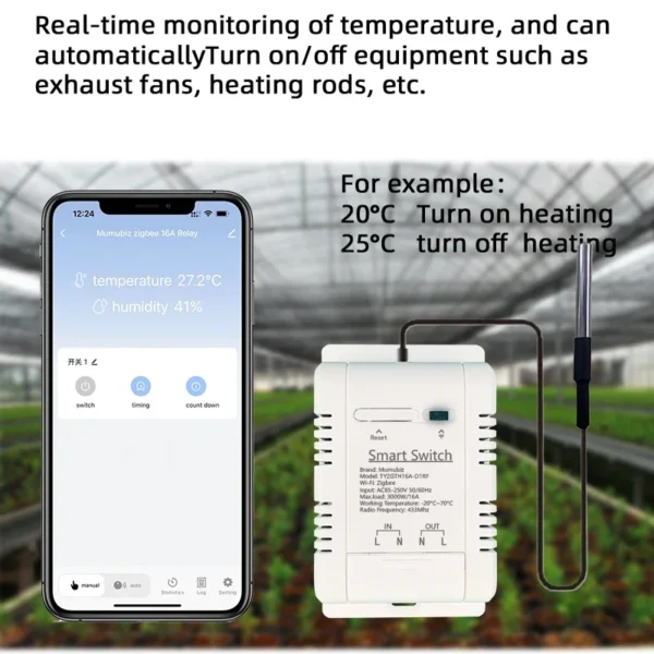 Mumubiz Tuya Zigbee Switch With Temperature Humidity Sensor ,Smart 16A 3000W Thermostat TH16 Data Monitoring Alexa Compatible - Image 12