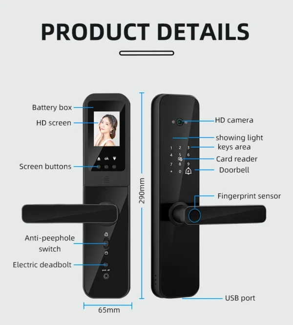 Tuya Smart Home WiFi Remote Unlock Electronic Fingerprint Digital Door Lock With HD Camera And Indoor Display - Image 5