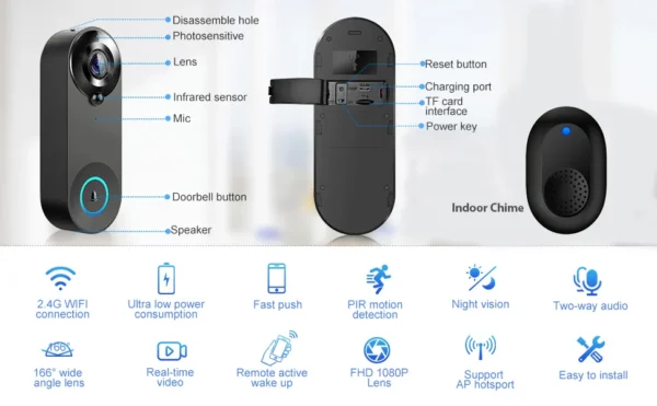 1080P Wireless Video Doorbell Camera WiFi Smart Door Bell Tuya Smart Home Security Motion Detect Night Vision Intercom Doorbell - Image 11