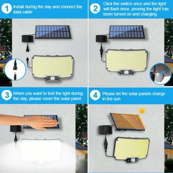 234LED Solar Light Outdoor Waterproof With Motion Sensor 3 Lighting Mode Security Light Solar Flood Light for Garden Garage Yard - Image 5