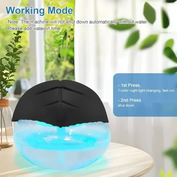Water-Based Purifier Air Washer, Air Revitalizer & Freshener, Air Fresher with 7 LED Color Changing Light for Rooms (Black) - Image 6