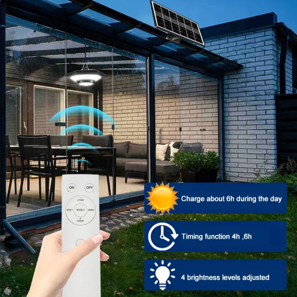 Solar Pendant Lights Outdoor Solar Shed Light Motion Sensor 288 LEDs Dimmable Indoor Barn Lamp Waterproof Gazebo Yard Garage Pat - Image 6