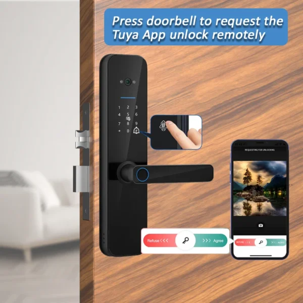 Tuya Smart Home WiFi Remote Unlock Electronic Fingerprint Digital Door Lock With HD Camera And Indoor Display - Image 2