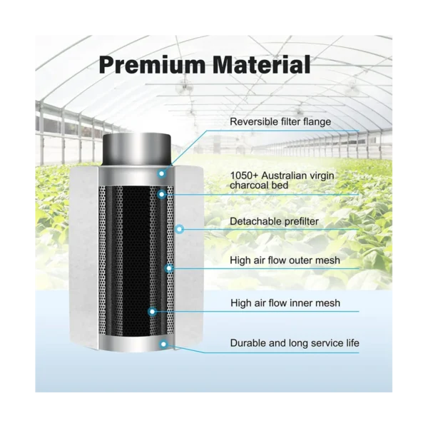 4 Inch Air Carbon Filter Odor Control, Reversible Flange, Pre-Filter Included, Smelliness Scrubber for Grow Tent Rooms - Image 3