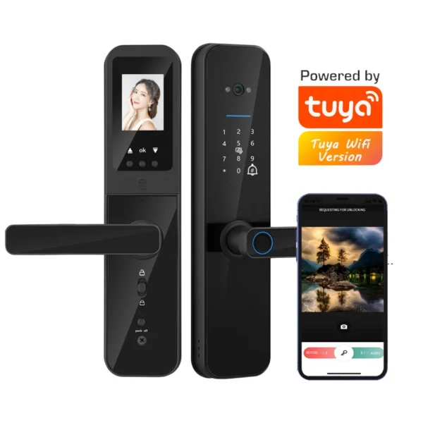 Tuya Smart Home WiFi Remote Unlock Electronic Fingerprint Digital Door Lock With HD Camera And Indoor Display