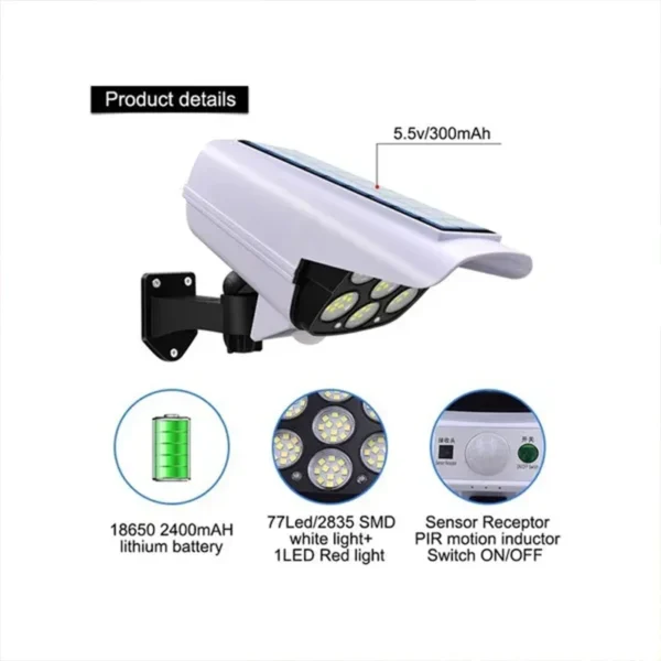 77LED Solar Light Simulation Security Dummy Camera Motion Sensor Outdoor Night Light IP65 Waterproof Lamp 3 Mode For Home Garden - Image 8