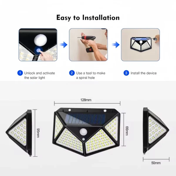 4PCS New Solar Lights Outdoor Wall Lamp PIR Motion Sensor 100LED Solar Powered Sunlight Street Light for Garden Courtyard Gifts - Image 10