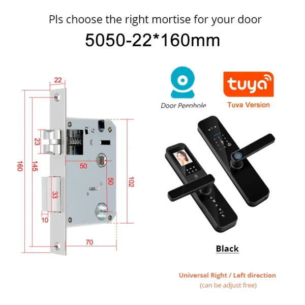 Tuya Smart Home WiFi Remote Unlock Electronic Fingerprint Digital Door Lock With HD Camera And Indoor Display - Image 10