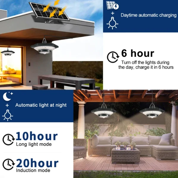Solar Pendant Lights Outdoor Solar Shed Light Motion Sensor 288 LEDs Dimmable Indoor Barn Lamp Waterproof Gazebo Yard Garage Pat - Image 3