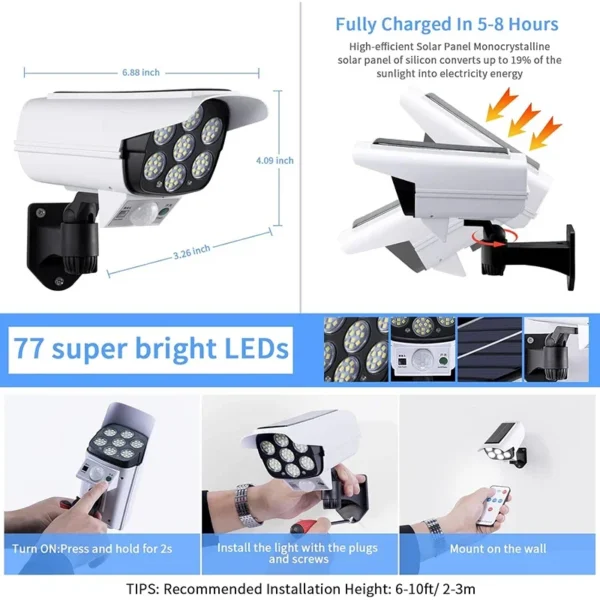 77LED Solar Light Simulation Security Dummy Camera Motion Sensor Outdoor Night Light IP65 Waterproof Lamp 3 Mode For Home Garden - Image 5