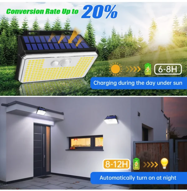 2Pack 197led Solar Motion Sensor Lights Outdoor 3 Modes IP65 Waterproof Wireless Solar Light for Steps Yard Garden Fence Wall - Image 10