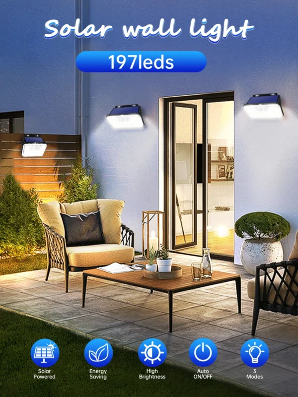 2Pack 197led Solar Motion Sensor Lights Outdoor 3 Modes IP65 Waterproof Wireless Solar Light for Steps Yard Garden Fence Wall - Image 8