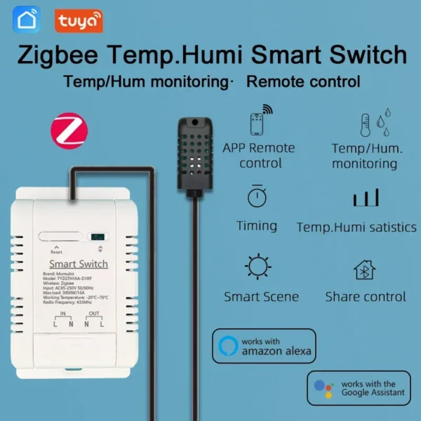 Mumubiz Tuya Zigbee Switch With Temperature Humidity Sensor ,Smart 16A 3000W Thermostat TH16 Data Monitoring Alexa Compatible - Image 2