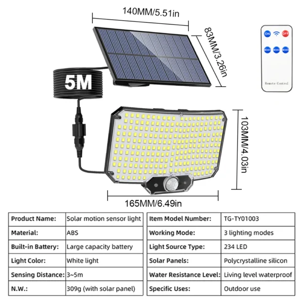 234LED Solar Light Outdoor Waterproof With Motion Sensor 3 Lighting Mode Security Light Solar Flood Light for Garden Garage Yard - Image 21