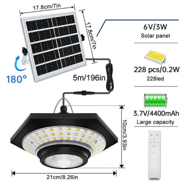Solar Pendant Lights Outdoor Solar Shed Light Motion Sensor 288 LEDs Dimmable Indoor Barn Lamp Waterproof Gazebo Yard Garage Pat - Image 8