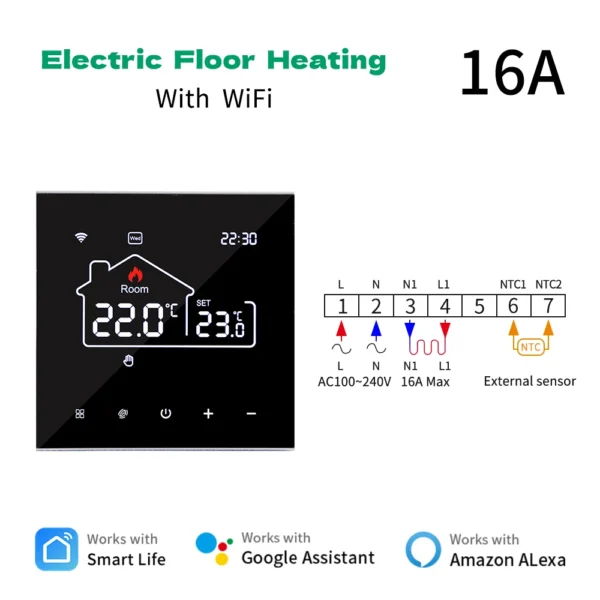 Tuya Wifi Thermostat Floor Heating  Smart Home Wifi Thermostat Electric Heating 220V Thermostats Intelligents Google Home Alexa - Image 8
