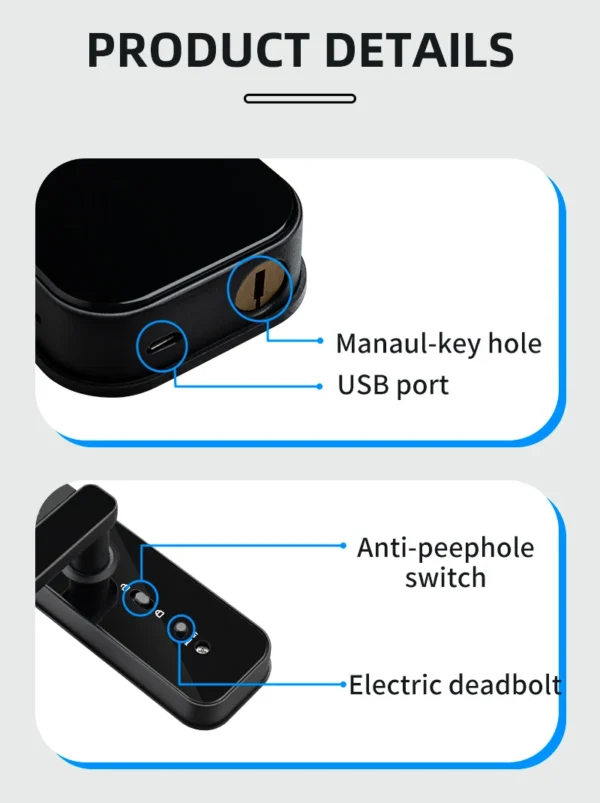 Tuya Smart Home WiFi Remote Unlock Electronic Fingerprint Digital Door Lock With HD Camera And Indoor Display - Image 6