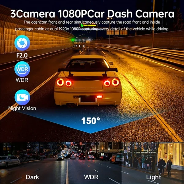 Dash Cam for Cars WIFI APP Car DVR 3 Channel Front Camera Video Recorder Rear View Camera for Vehicle Black Box Car Assecories - Image 4