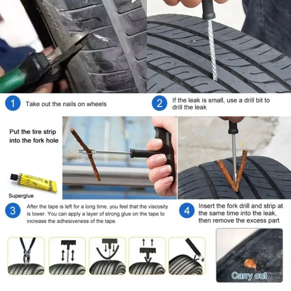 Puncture Repair Kit Car Tire Repair Tools Kit With Rubber Strips Tubeless Flat Tire Repair Tool For Cars Truck Motorcycle - Image 3
