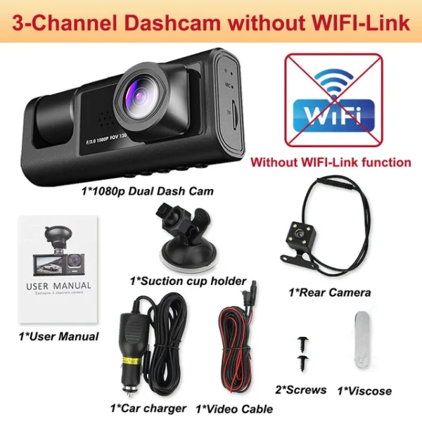 Dash Cam for Cars WIFI APP Car DVR 3 Channel Front Camera Video Recorder Rear View Camera for Vehicle Black Box Car Assecories - Image 9