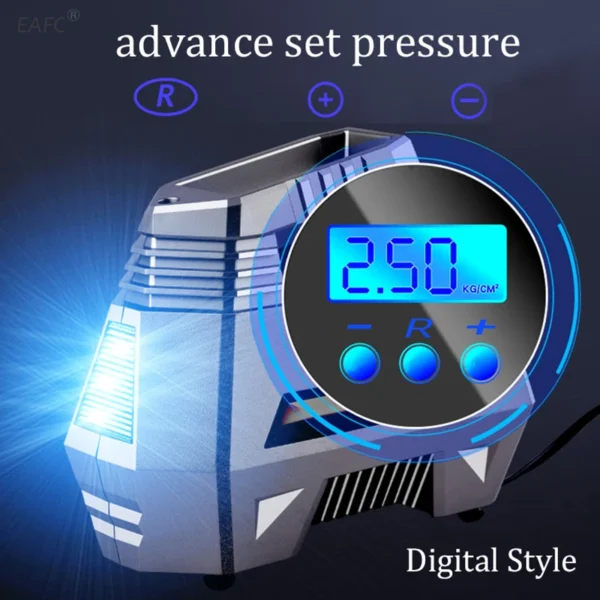 Portable Air Compressor Tire Inflator 150 Psi 12V DC Car Tire Pump With Digital/Pointer Pressure Gauge Auto Emergency Flashlight - Image 5