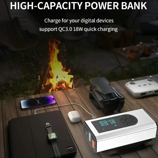 JKUOO5-in-1 Portable Car Jump Starter with 150PSI Air Compressor Power Bank Booster Automotive Tire Inflator Car Starting Device - Image 2