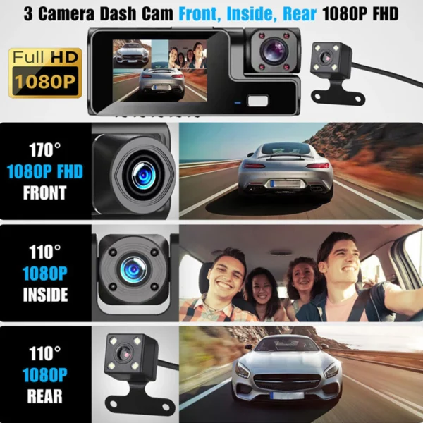 Dash Camera for Cars Car Camera 1080P Video Recorder with 3 Channel Lens Auto Monitor Smart Accessories for Driver Trip - Image 5