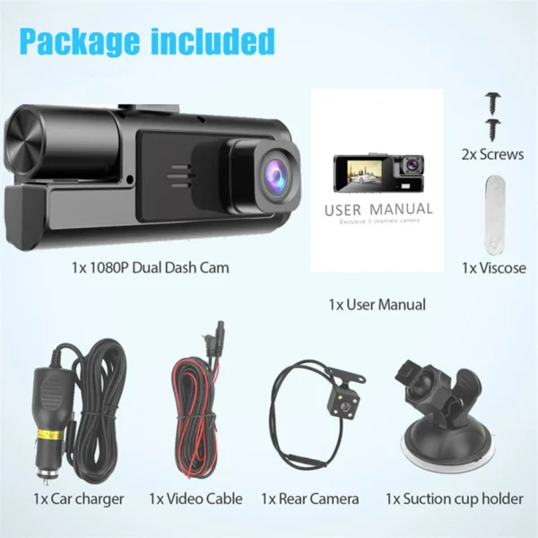 Dash Camera for Cars Car Camera 1080P Video Recorder with 3 Channel Lens Auto Monitor Smart Accessories for Driver Trip - Image 3