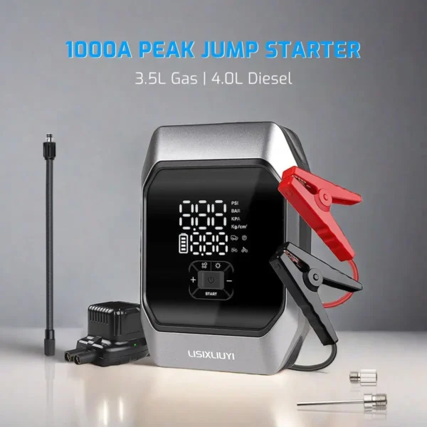 Car Jump Starter with Air Compressor (3.5L Gas / 4.0L Diesel) 12V Auto Battery Booster Pack Jump Box 1000A Peak Portable - Image 5
