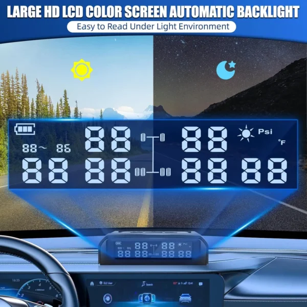 Tire Pressure Monitoring System, TPMS Wireless System with 6 Tire External Sensors & 6 Alarm Modes, LCD Display, Auto Sleep Mode - Image 4
