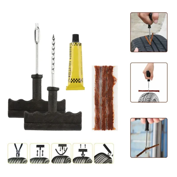 Puncture Repair Kit Car Tire Repair Tools Kit With Rubber Strips Tubeless Flat Tire Repair Tool For Cars Truck Motorcycle
