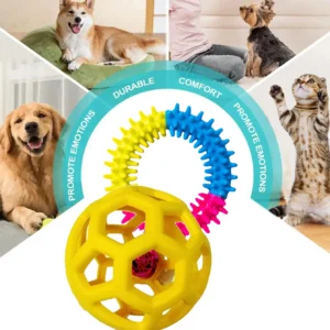 Alternative view of 2 Pet Dog Toys: Bite-Resistant Bell Ball & Tri-Color Molar Ring, Soft Rubber for Teeth Grinding & Chewing