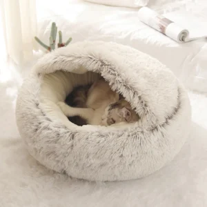 Alternative view of Soft Plush Pet Bed with Cover Round Cat Bed Pet Mattress Warm   Cat Dog  Sleeping Nest Cave for Small Dogs kitten
