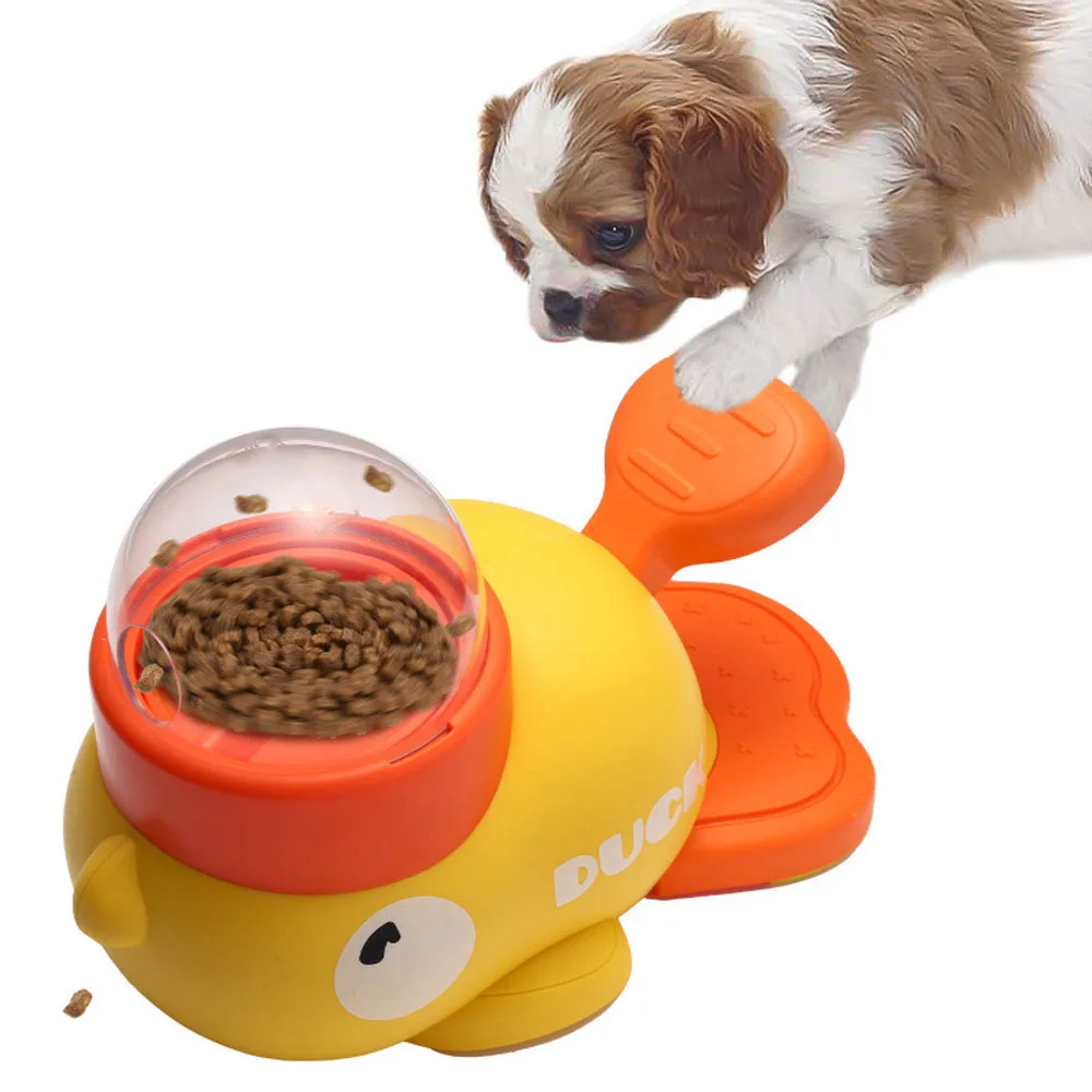 Intelligent Dog Automatic Feeder Cat Dog Puzzle Feeder Interactive Pet Food Treat Dispenser Cartoon Duck Design Anti-slip Pet