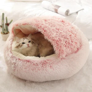 Soft Plush Pet Bed with Cover Round Cat Bed Pet Mattress Warm Cat Dog Sleeping Nest Cave for Small Dogs kitten